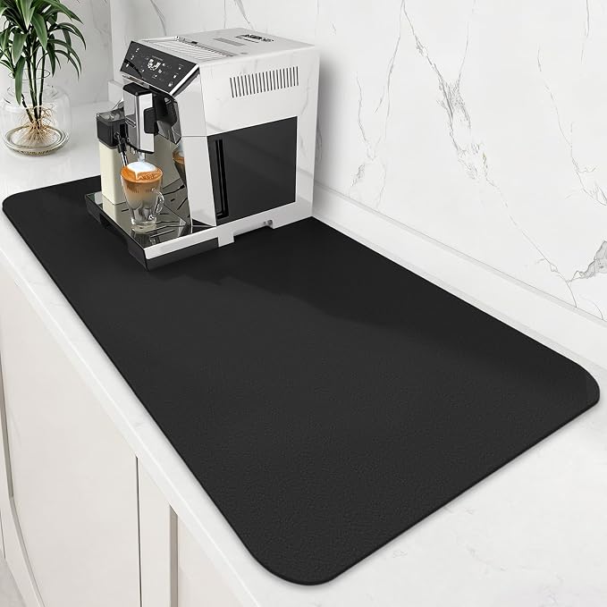 WISELIFE Coffee Mat Super Absorbent Dish Drying Mat Coffee Bar Accessories Match with Machine Large Drying Mats for Kitchen Counter 18" W x 36" L, Black
