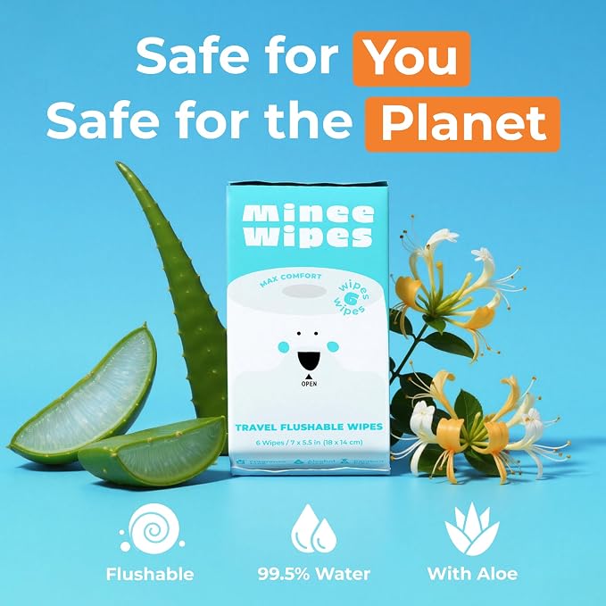 Impossibly Compact Travel Flushable Wipes - 99.5% Water and Aloe - Safe for Sensitive Skin & Hypoallergenic - Travel Essentials for Adults & Kids, Unscented, 48 Pack 288 Wipes