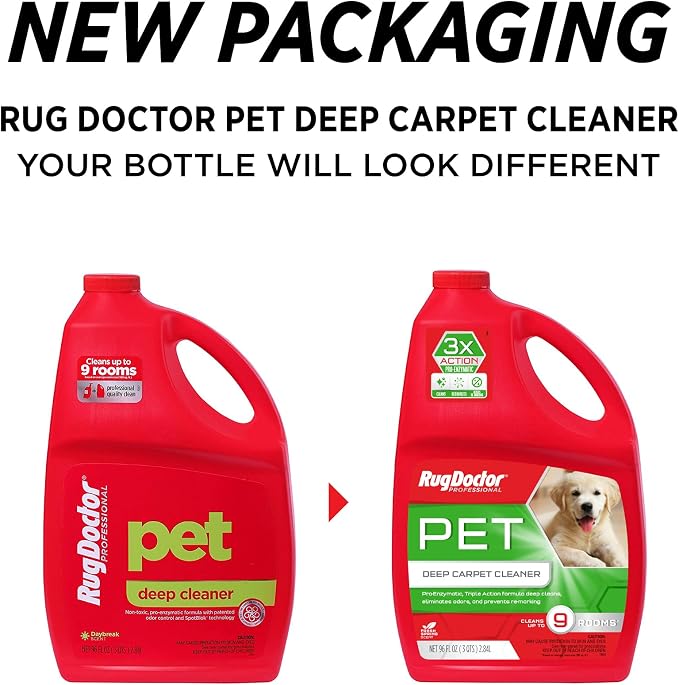Rug Doctor Pet Carpet Cleaner, 96 oz., Pro-Enzymatic Formula with 3X Action - Cleans, Deodorizes, & Deters Remarking, Concentrated Solution, Professional Grade for Pet Stains & Odors