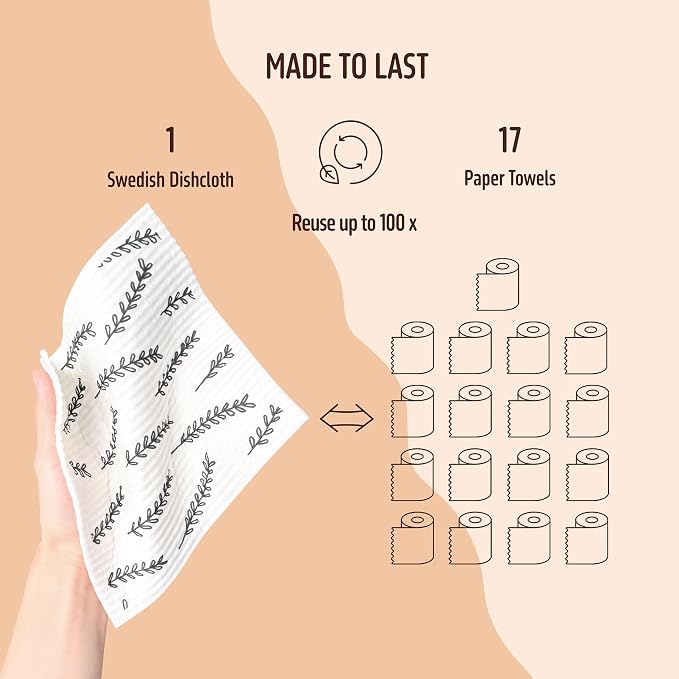 Swedish Dishcloths for Kitchen, 5 Pack Reusable Paper Towels Washable, Super Absorbent Swedish Dish Cloths, Non-Scratch, No Odor