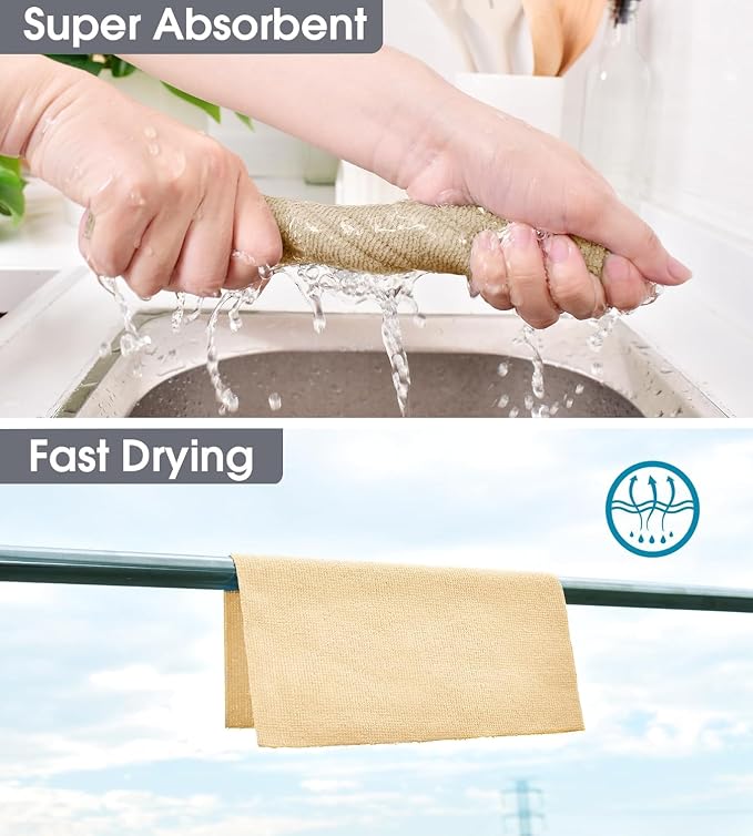 KitchLife Microfiber Cleaning Cloth Roll, 100 Pack - Tear-Away Microfiber Paper Towels, Lint-Free, Reusable, Washable for Kitchen, Car, Dishes, and Sensitive Surfaces (Wheat)