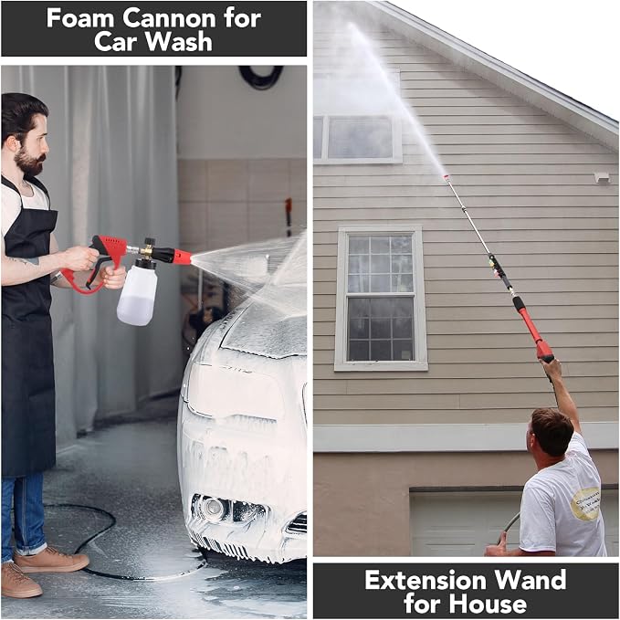 18-Pc Pressure Washer Accessory Kit with Foam Cannon, 5000 Psi | M22 14/15 Mm & 3/8 In Fit, 1/4 In Quick Connect, 6 Nozzle Tips, Brass/Stainless Steel, For Car, Siding, Gutter Cleaning