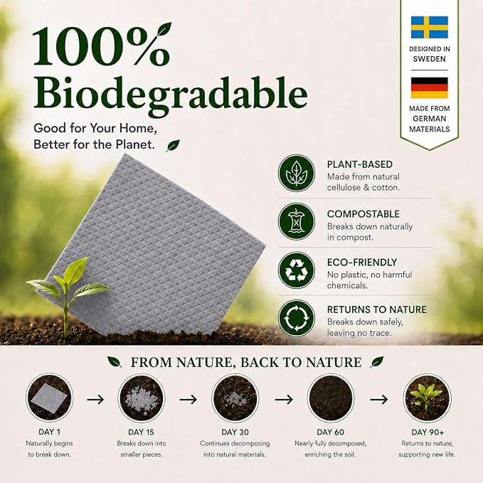 Swedish Dishcloths for Kitchen – 10 Pack Grey Reusable Cellulose Sponge Cloths – Ultra Absorbent, Eco-Friendly Cleaning Towels – No Odor, Assorted Dishcloths for Washing Dishes & General Cleaning