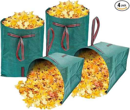 4-Pack 40-Gallon Reusable Collapsible Yard Waste Bags with Dustpan | For grass clippings,garden debris,party trash,laundry, camping.Folds flat for storage,heavy-duty fabric, easy-carry handles