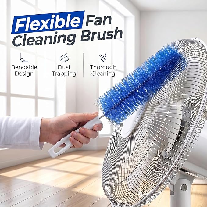 Fan Cleaning Brush, Bendable Microfiber Head, Microfiber Duster for Electric Fan and Blind, Reusable Dust Remover Washable ldeal for Electric Fans Air Conditioning, Home Car Vents, Curtain (Blue 2PCS)