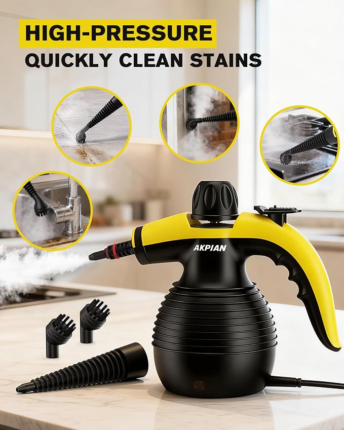 Handheld Steam Cleaner, 221°F Steamer with 10 Accessories & Safety Lock