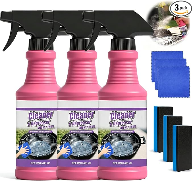3Pcs Fast-Acting Heavy-Duty Grill Degreaser Spray,BBQ Grill Cleaner for Outdoor Grills, Multi-Purpose Grease Remover for Oven Stove Air Fryer Grill