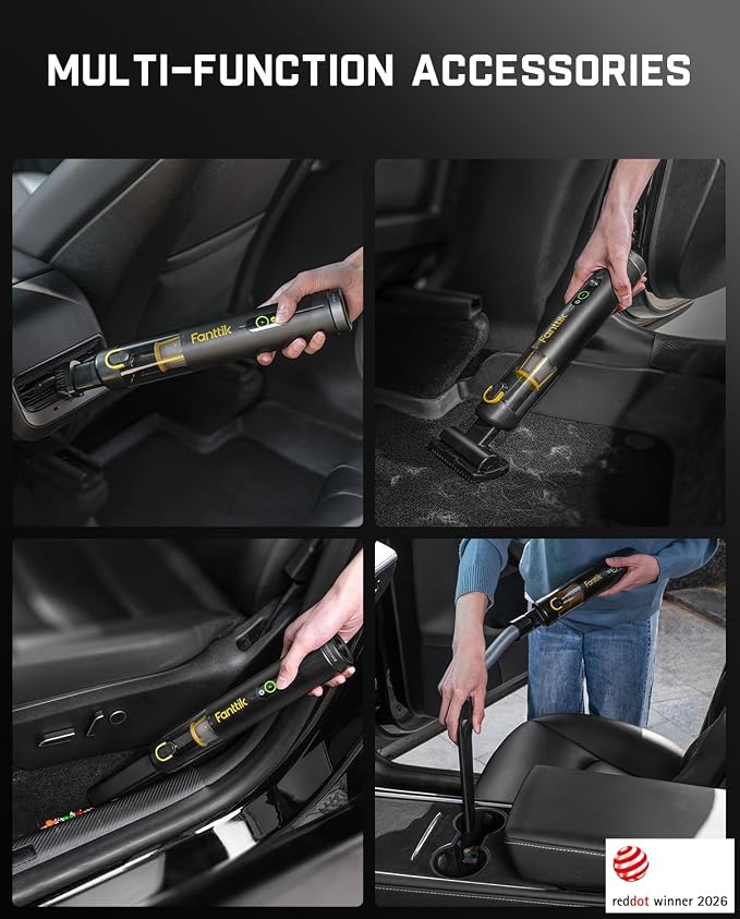 Fanttik Slim V10 APEX Cordless Car Vacuum, 4-in-1 Portable Mini Handheld Vac, 19kPa Suction Power, Upgraded Smart Digital Display, 2 Suction Modes for Small Jobs, Car, Office Desk, Keyboards (Black)