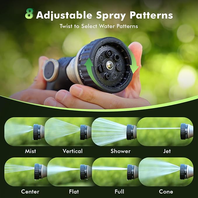 RESTMO Water Hose Nozzle Heavy Duty, Adjustable Hose Sprayer Thumb Control | Premium Zinc Alloy, 8 Adjustable Spray Patterns, Flow Control, TPR Rubberized, Ideal for Plants & Lawns, Cars & Pets, Black