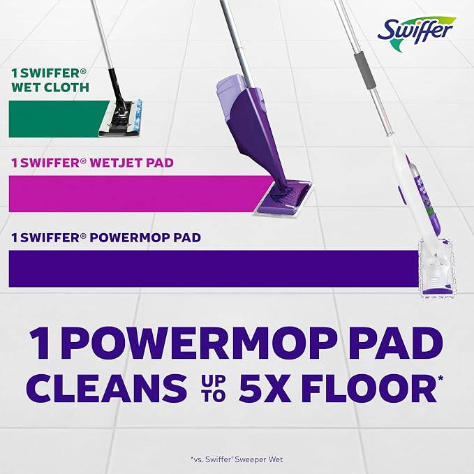 Swiffer PowerMop Mopping Kit for Floor Cleaning, Set Includes 1 Power Mop, 2 Replacement Pads, 1 Liquid Solution Refill, 2 Batteries, No Bucket Needed Electric Spray Cleaner, Multi-Surface and Wood
