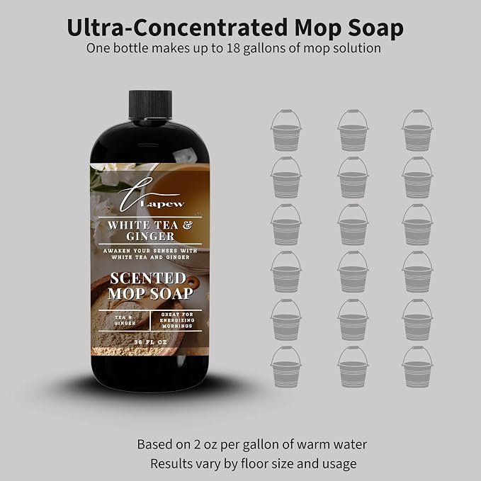 Lapew White Tea & Ginger Scented Mop Soap - Luxury Floor Cleaner Concentrate for Mopping Tile, Laminate, Vinyl & Hardwood | Streak-Free, Low-Foam | 36 oz