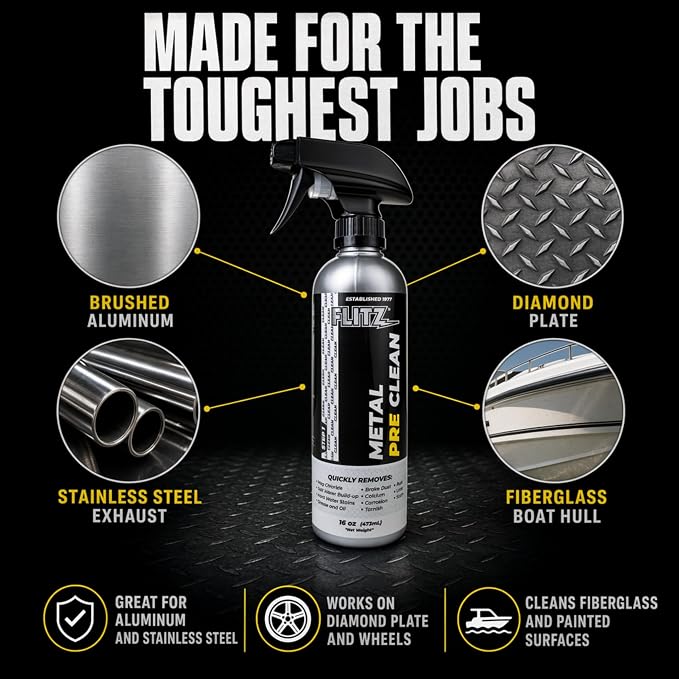 Flitz Metal Pre-Clean - 16oz of USA-Made Stainless Steel Cleaner Spray - Works on Aluminum, Brass, Copper, & More - Tarnish, Rust Remover for Metals - Non-Abrasive Aluminum Deoxidizer (12 Pack)
