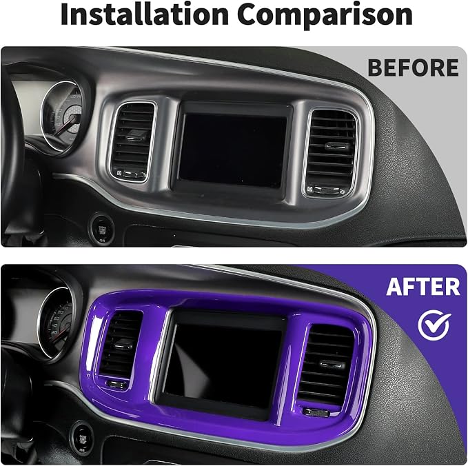 JWWY Charger Center Consoles Dash Board Trim Dashboard DVD Navigation Screen Frame Instrument Cover Trim for 2015-2024+Dodge Charger Interior Accessories Purple