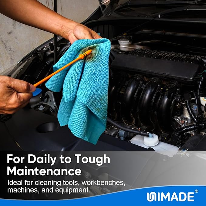 UNIMADE Microfiber Cleaning Cloth, 50PK Reusable Shop Rags Bulk Microfiber Cleaning Cloth Lint Free Cleaning Towels for Car Kitchen Automotive Bar Mechanic Restaurant Garage, 11.5"x11.5", Multicolor