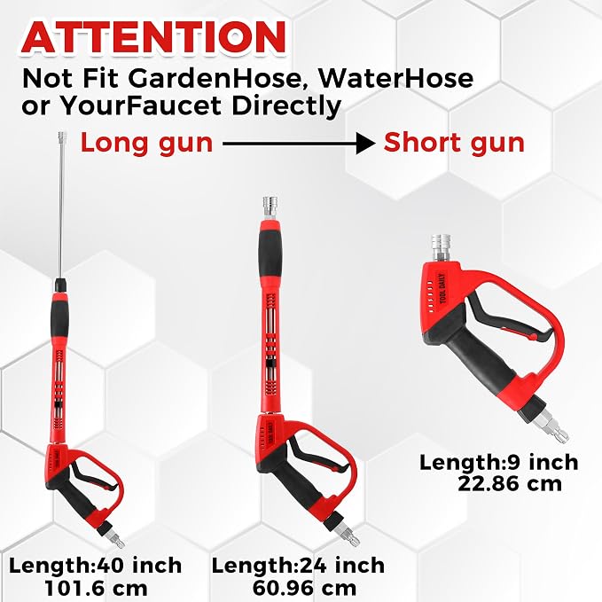 Tool Daily Pressure Washer Gun with 3/8" Swivel Quick Connector, 5000 PSI | Replacement Wand Extension, 5 Power Washer Spray Nozzle Tips with Holder, Not Compatible with GardenHose