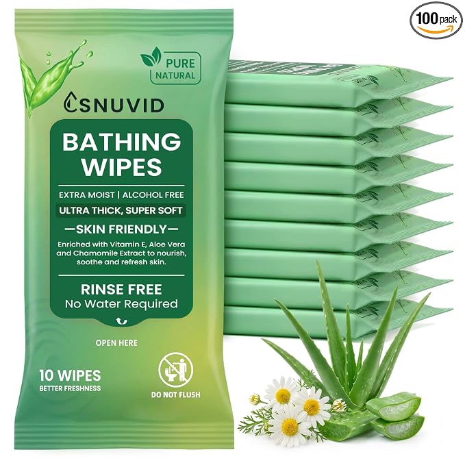 100 Extra Large Body Wipes for Adults Bathing No Rinse, Extra Thick Shower Wipes for Men, Women & Elderly - Great for Gym, Camping, Post Surgery - Soft & Gentle,