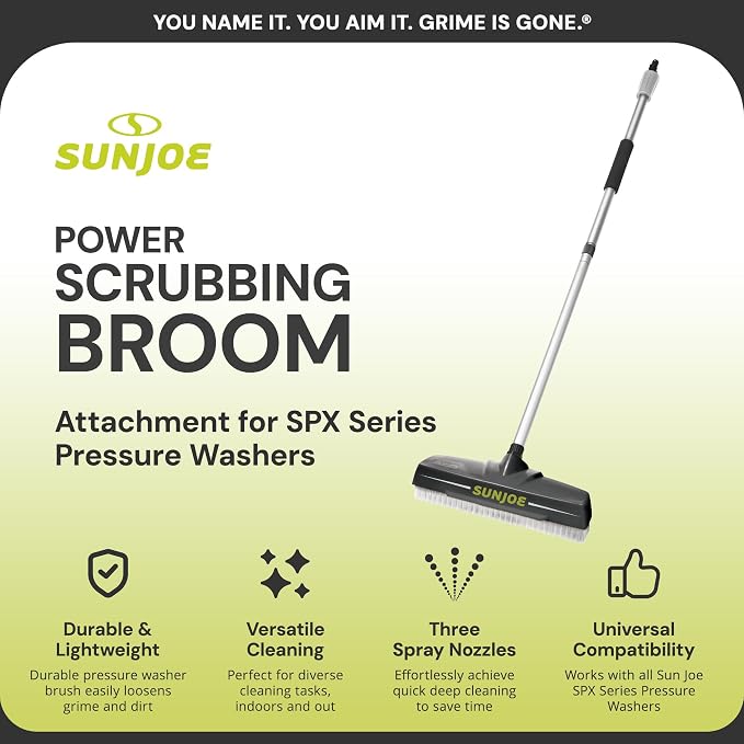 Sun Joe SPX-PWB1 Power Scrubbing Broom for Sweeping and Surface Cleaning, Compatible with SPX Series Pressure Washers