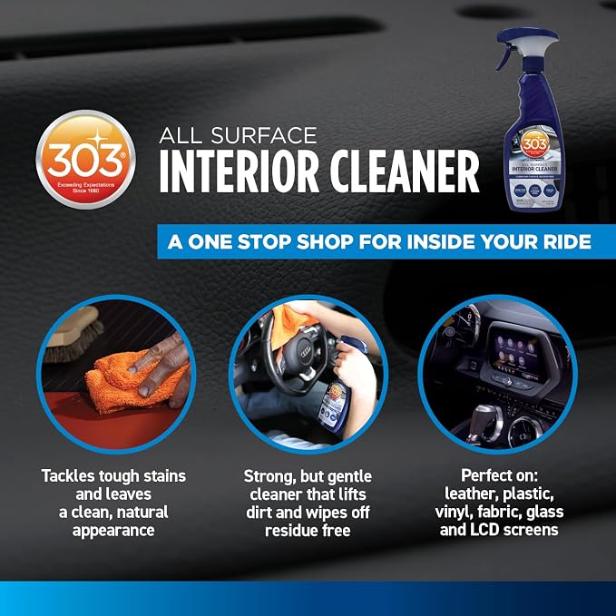 303 Interior Cleaner for Dash, Glass & Screens, 16 oz | Cleans interior surfaces with a residue-free finish. Safe on touchscreens, LCDs, and glass.