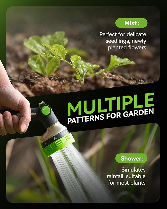 RAINPOINT Hose Sprayer Nozzle Heavy Duty - 8 Spray Patterns Garden Hose Nozzle with Adjustable Flow Control for Watering Plants, Washing Cars,Washing Pets, Thumb Control (Green)