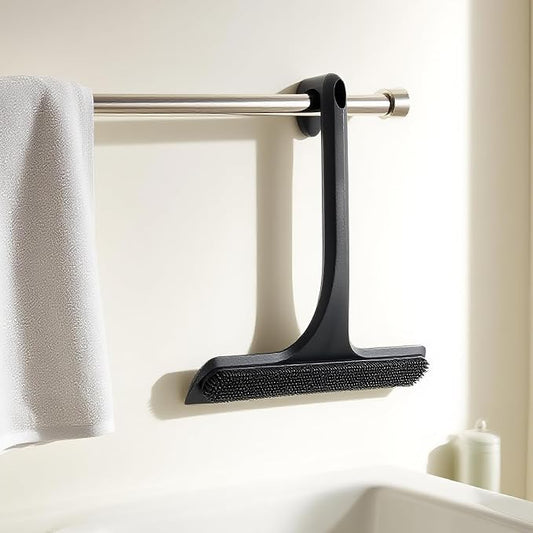 10.7“ Wide All-Purpose Shower Squeegee for Glass Doors, Squeegee for Shower Glass with Hook, Window Squeegee for Home, Small Squeegee for Shower, Bathroom, Car Glass, Mirror (Black)