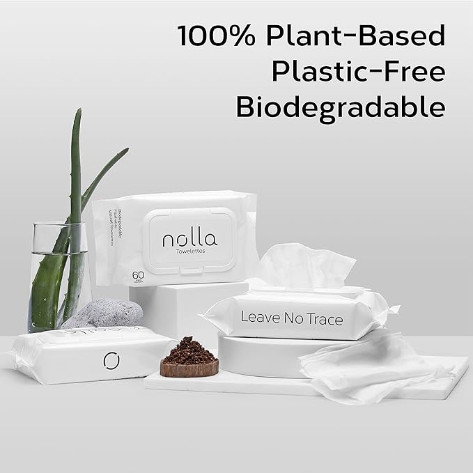 Nolla Flushable Wipes | 100% Plant-Based and Biodegradable - Soft, Unscented + Soothing Aloe and Vitamin E - For Adults and Kids 600 Count (10 Packs of 60)