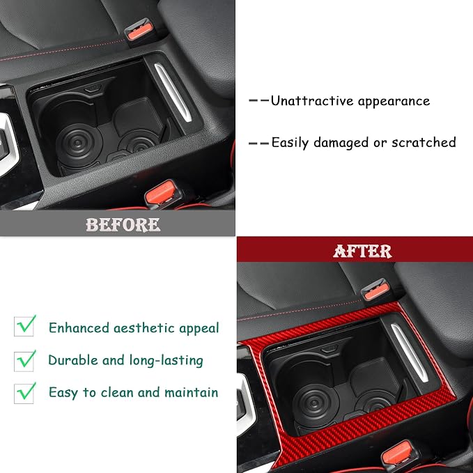 Red Real Carbon Fiber Trim for KIA Forte K3 Accessories | for 2019 2020 2021 2022 2023 2024 Cup Holder Frame Sticker Interior Thick Overlay Decal
