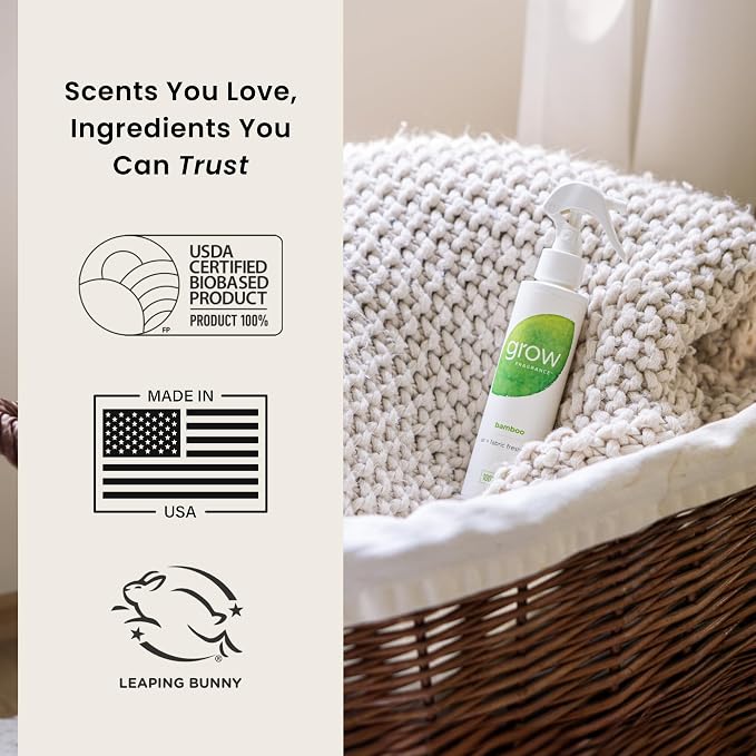Grow Fragrance Scented Fabric and Room Air Freshener Spray - Certified Non-Toxic, 100% Plant-Based Essential Oils - 5 oz (Bamboo 2-Pack)