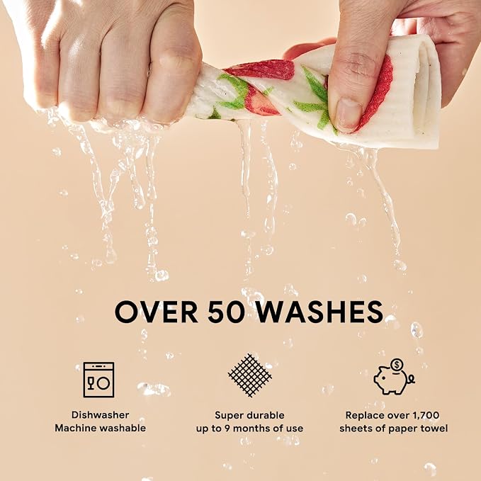 RECYCO Swedish Dishcloths for Kitchen | 5 Pack Fruit Grove Washable Dish Rags | Cellulose Reusable Cleaning Paper Towels | Absorbent Counter Dish Cloth Sponge Kitchen Wipes, 8" L x 7" W