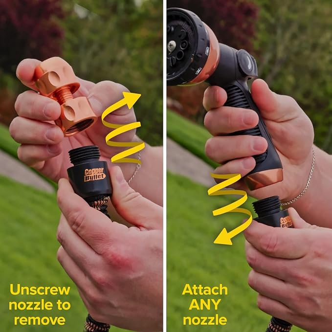 Pocket Hose 25 FT Copper Bullet Expandable Garden Hose, As Seen on TV | 10 pattern thumb spray nozzle, anti-burst upto 650 psi, 3/4 in, lead-free, solid copper, anodized aluminum, ultra-lightweight