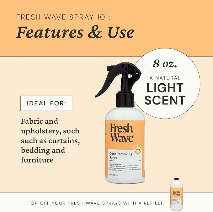 Fresh Wave Orange Room and Fabric Air Freshener Spray, 2-Pk, 8 oz | Plant-based formula, Pet-safe and people-safe, Fabric and room deodorizer , For upholstery, carpets, shoes, and pet bedding