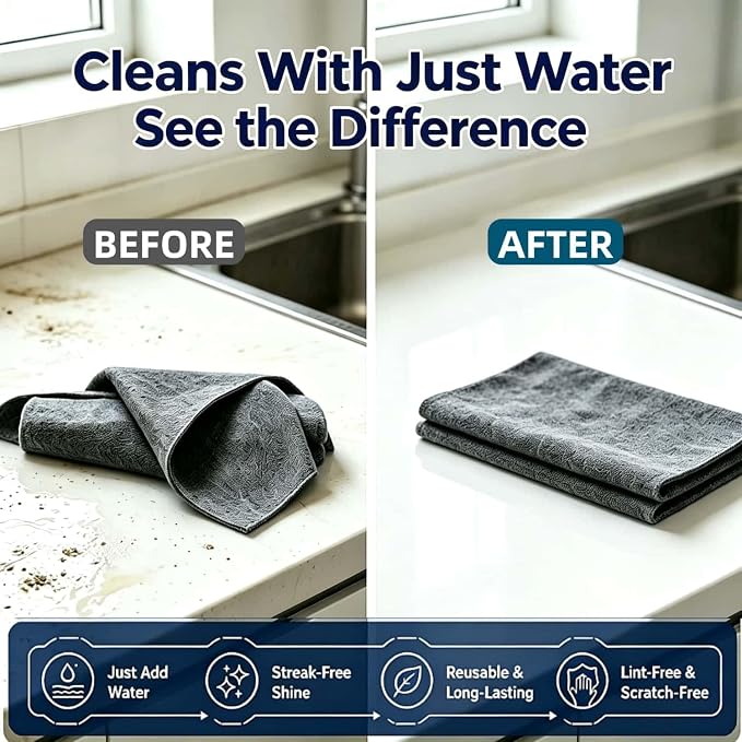 Genie Magic Cleaning Cloth, 15 Pack XXL Microfiber Cleaning Cloths | Lint Free Streak Free Reusable Cleaning Rags for Windows, Mirrors, Stainless Steel, Kitchen, Cars & Screens
