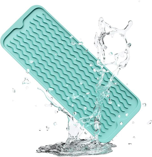 ZLR Small Dish Drying Mat (6" x 17" / 153 x 433mm) - Narrow Silicone Drainer for Kitchen Counter, Apartment & RV - Compact Sponge Holder & Sink Caddy Tray, Non-Slip Food-Grade Silicone (Mint Green)