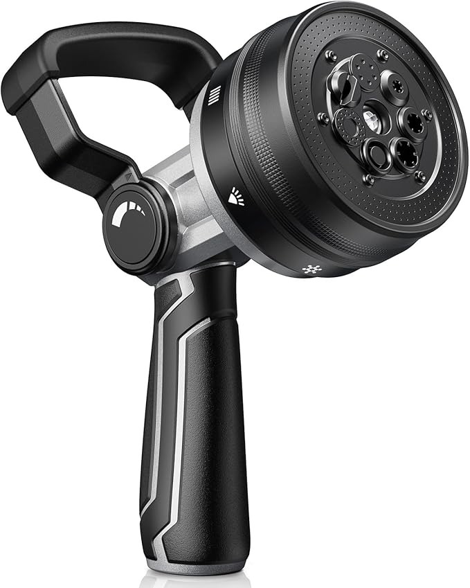 RAINPOINT Heavy Duty Fireman's Hose Nozzle, 7 Modes Water Hose Nozzle with Adjustable Flow Control, Ergonomic Grip for Garden Watering, Car Washing, Pet Bathing & Outdoor Cleaning