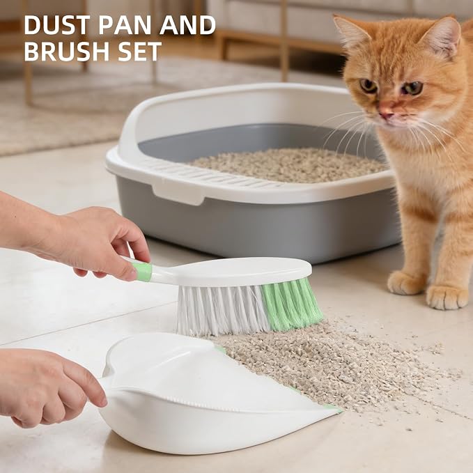 NACENA Dust Pan and Brush Set, Large Hand Broom and Dustpan Set Large Brush and Dustpan Set for Camping Broom and Dustpan Combo for Daily Cleaning Pet Hair Office Home Car, Light & Green