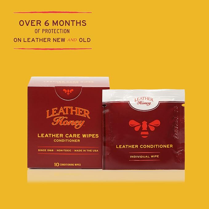 Leather Honey Conditioner Wipes – Restore Leather On-The-Go, 10 Wipes | Non-toxic, trusted since 1968 & made in the USA. Protect & condition any color leather – couches, car seats, shoes & bags.