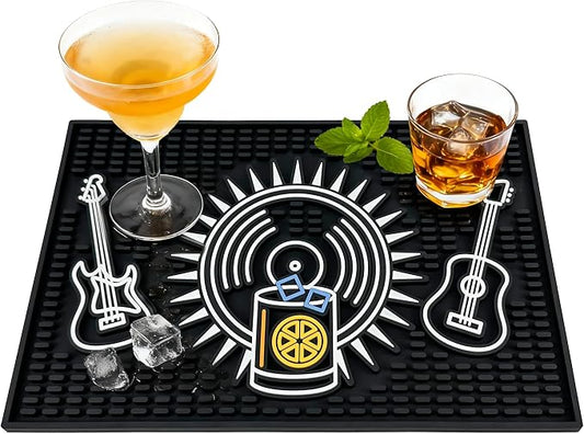 Neon Tiki Black Bar Mat 18 x 12 Inch - Thick Rubber Bar Mats for Countertop and Bartending - Professional Bar Spill Mat for Home Bar Accessories, Bar Cart Decor and Bartender Accessories （YLPD）