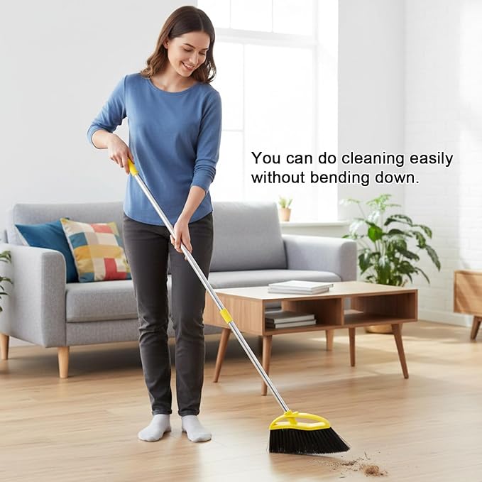 Gloffer Soft Bristles Broom for Indoor Sweeping, Household Cleaning Angle Broom with 55inch Long Handle for Home Office Hardwood Tile Floors Kitchen