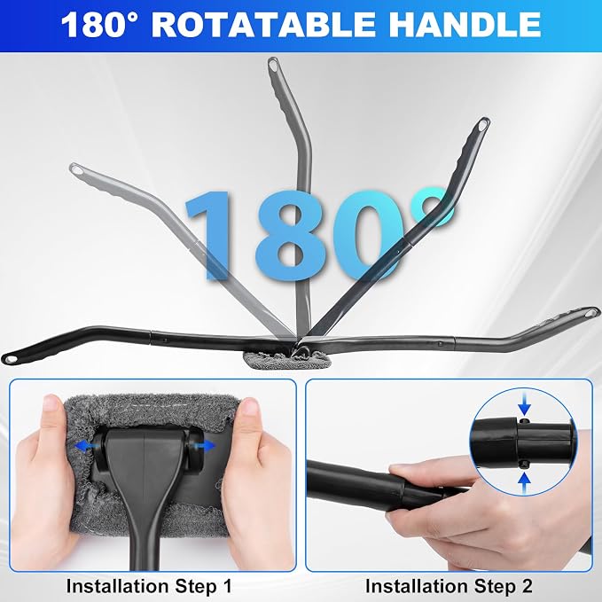 THINKWORK Windshield Cleaner Tool, Detailing Kit Interior with Brush Set | 180 Degree Rotating Head, Replaceable Microfiber Pads, Streak Free, Storage Bag, Gray Car Cleaning Accessories, Gift, 20Pcs