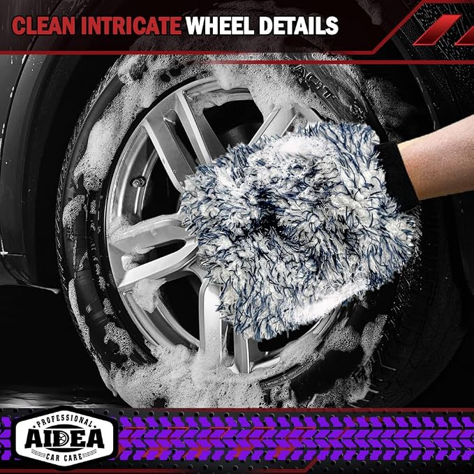 AIDEA Car Wash Mitt Microfiber, 1PK Wheel Cleaner Mitts, 7.12''X10.14'' | Scratch Free Lint-Free, Extra Plush Premium Microfiber Mitt Car Wash Brush, Regular Size