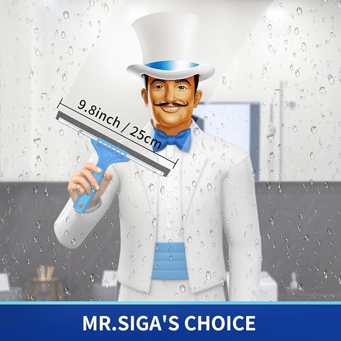MR.SIGA Professional Window Squeegee & Microfiber Window Scrubber, 10 inch | 2 in 1 squeegee window cleaner tool
