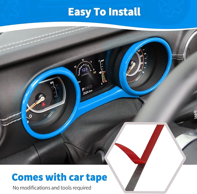 RT-TCZ for Jeep JL Dashboard Instrument Panel Gauges Trim Ring Cover for Jeep Wrangler JL JLU Gladiator JT 2018-2023 Light Blue Interior Accessories 3pcs