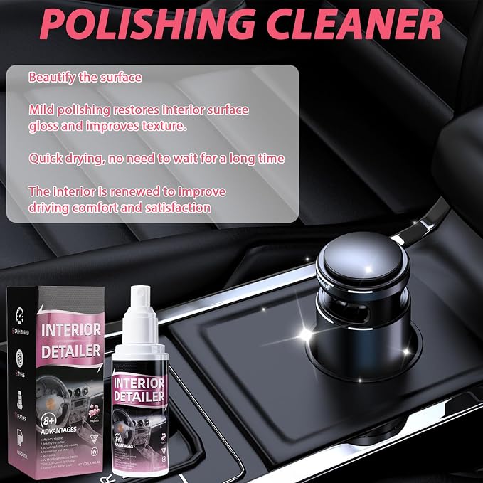 Car Interior Cleaner Spray,Polishing Cleaner-All Purpose Polishing Detailer for Dashboard, Leather, Plastic & Rubber-Advanced Plastic Clarify & Anti-Dust Formula for Auto Detailing(2 Pack)