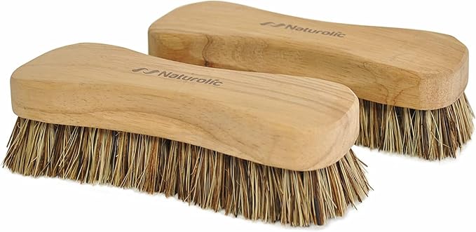 All-Natural Wooden Scrub Brush Set | Wooden Handle | Palmyra Bristle Brush for Cleaning | Eco Friendly Cleaning Products | Scrub Brush Set of 2