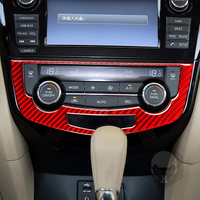 Red Real Carbon Fiber Trim for Nissan Rogue Accessories | for 2014-2020 / Rogue Sport 2017-2022 Air Conditioner A/C Button Panel Sticker Interior Thick Overlay Decal