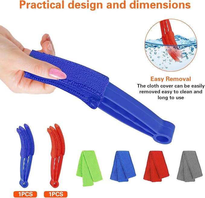 4 Pcs Window Venetian Blind Cleaner Duster Tool Set with 7 Fingers | Blue/Green, For Window Shutters Air Conditioner, Car Vents, Fans. Reusable. Includes 4 Extra Cover