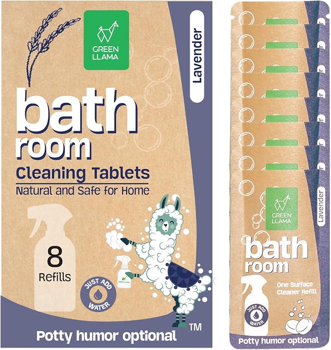 Green Llama Bathroom Cleaner Refill 8-Pack: Certified Compostable Packaging, Eco-Friendly & Sustainable Natural Cleaning Solution for a Sparkling Clean Bathroom