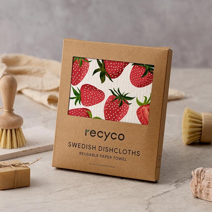 RECYCO Swedish Dishcloths for Kitchen | 5 Pack Fruit Grove Washable Dish Rags | Cellulose Reusable Cleaning Paper Towels | Absorbent Counter Dish Cloth Sponge Kitchen Wipes, 8" L x 7" W