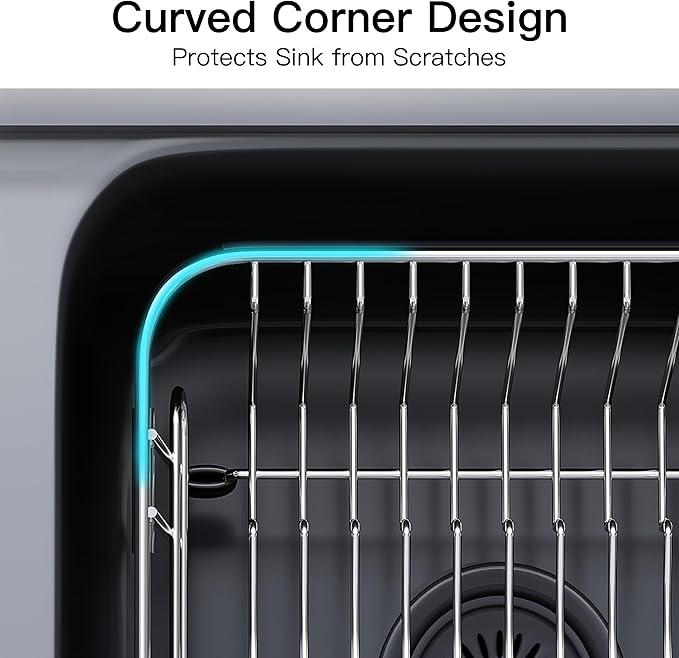 Apartment RV Small Dish Drainer Drying Rack Over The Sink In Stainless Steel for Narrow Kitchen, Counter Space Saving Compact Expandable Metal Dish Dryer Strainer, Adjustable Hanging Wire Drain Holder