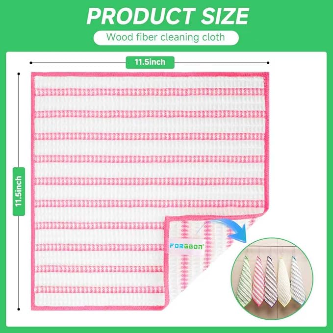 Forggon Wood Fiber Cleaning Cloth-15pcs, Super Absorbent Cleaning Cloth, No Oil Stains, Household No Stripe Cleaning Cloth for Car Kitchen Household, Multifunctional Cleaning Towel, Size:11.5x11.5in