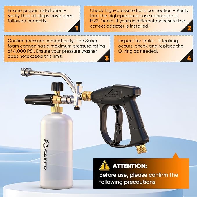 Saker Foam Cannon Dual Connector Accessory for Pressure Washer Kit,with Dual-Purpose Switch Spray Gun,Pressure Washer Gun for Car Washing and Cleaning,5 Color Power Washer Nozzle